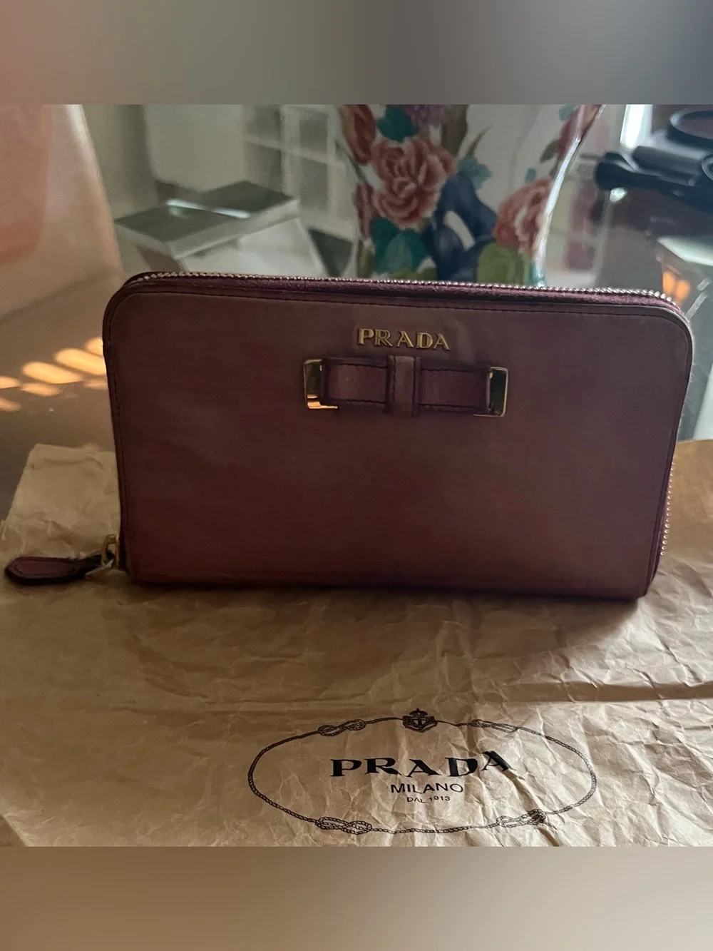 Prada continental wallet Pink Leather with gorgeous Monagram hardware.